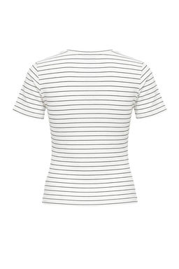 Ekru Cizgili Fitted/Vucuda Oturan K?sa Kollu Buzgulu Premium Yumusak Orme Bluz TWOSS26BZ00109