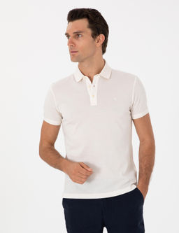 Ekru Slim Fit Polo Yaka Pamuklu Basic T-shirt