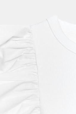 CAMISETA COMBINADA RIB VOLANTES / Blanco