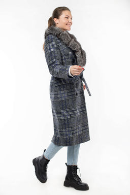 Мех натуральный (чернобурая лисица) Пальто утепленное Холлофайбер 300 - El podio фото 2