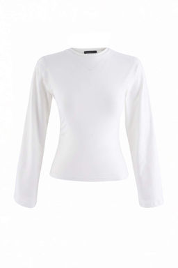 Siyah-Ekru 2li Paket D_z Fitted Bisiklet Yaka B_zg_l_ Pamuklu _rme Bluz TWOAW27BZ00047
