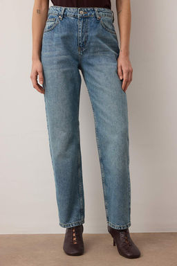 Ac?k Mavi Yuksek Bel Boru Paca Straight Duz Kesim Jeans TWOAW26JE00060 - Trendyolmilla фото 9