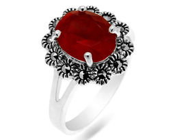 Кольцо из серебра марказит, синт.рубин, SL-AGA110