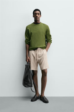 BERMUDA RELAXED FIT VISCOSA - LINO / Beige claro