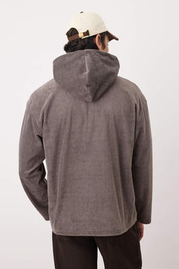 Antrasit Yeni Oversize/Genis Kesim Yumusak Fitilli Kadife Sweatshirt TMNAW26SW00001