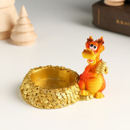 Фигурка-подсвечник на 1 свечу «Дракон с золотыми монетами». полистоун, 8.8×5.2×6.3 см, МИКС