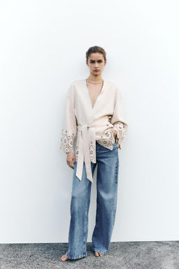 OPENWORK SUEDE-EFFECT TRENCH COAT