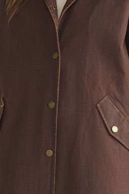 Kahverengi Kaplamal? Yaka Detayl? Oversize Uzun Trenckot TWOSS25TR00002 - Trendyolmilla фото 3