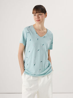 V Yaka ?i?ekli K?sa Kollu Kad?n Ti??rt