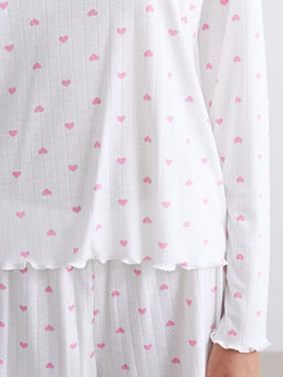 Bisiklet Yaka Bask?l? Kad?n ?ortlu Pijama Tak?m?