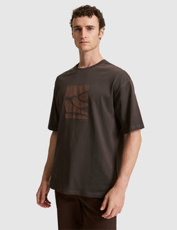 Koyu Kahverengi Comfort Fit %100 Pamuk Bisiklet Yaka Ti__rt