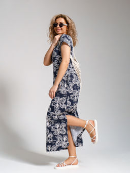 643 Платье "Цветы/т.синий"