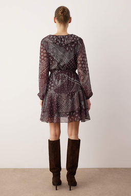 Cok Renkli Boho/Boho Chic Bask?l? F?rf?r Detayl? Mini Tul Esnek Orme Elbise TWOAW26EL00251