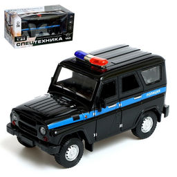 Машина металлическая УАЗ Hunter. Полиция, инерционная, 1:24, световые и звуковые эффекты, цвет чёрный
