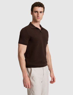 Koyu Kahverengi Slim Fit Keten Kar___ml_ Apa_ Yaka Triko Ti__rt