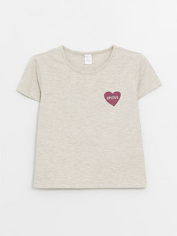 Bisiklet Yaka Bask?l? K?sa Kollu K?z Bebek Ti??rt