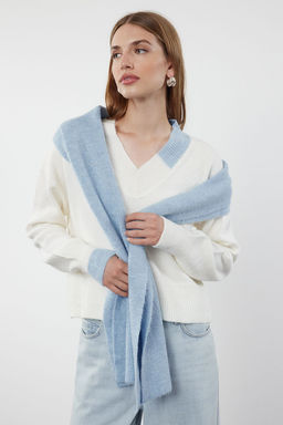 Ekru Yumusak Dokulu Atk?l? Triko Kazak TWOAW25KZ00205