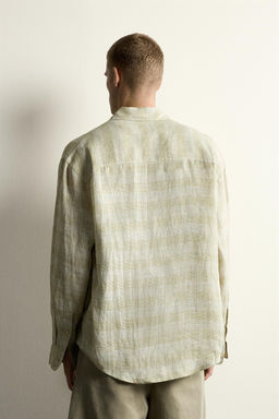 CAMISA RELAXED FIT CUADROS 100% LINO / Verdes - Zara фото 3