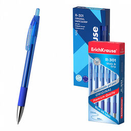 Цена за 12 шт. Ручка гелевая автоматическая ErichKrause R-301 Original Gel Matic&Grip 0.5, цвет чернил синий (в коробке по 12 шт.)