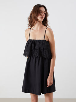 Kare Yaka F?rf?rl? Poplin Mini Elbise