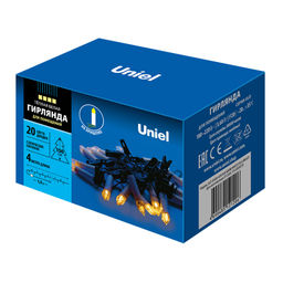 ULD-S0400-020/SGA WARM WHITE IP20 CANDLES Гирлянда светодиодная Свечки, 4м. 20 светодиодов. Теплый белый свет. Постоянное свечение. Провод зеленый. ТМ Uniel