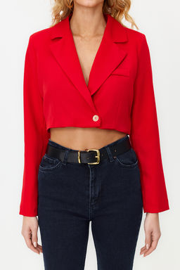 TRENDYOLMILLA Siyah Crop Astarl? Dokuma Blazer Ceket TWOAW22CE0086  фото 5