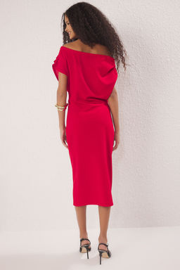 TRENDYOLMILLA Yag Yesili Midi Buzgu/Drape Detayl? Orme Elbise TWOSS25EL00780  фото 20