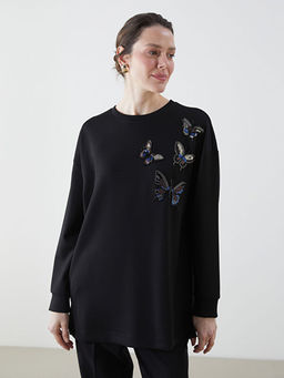 Bisiklet Yaka Kelebek ??lemeli Kad?n Tunik