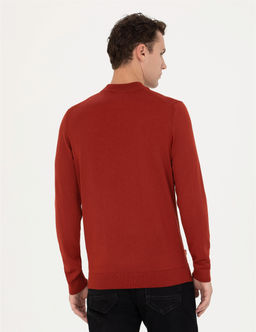 Kiremit Regular Fit Bato Yaka Y_n Kar___ml_ Basic Triko Kazak