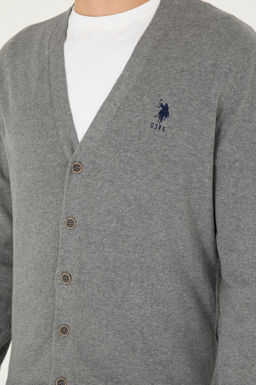 Мужской серый меланжевый базовый трикотажный кардиган - U.s. polo assn фото 7