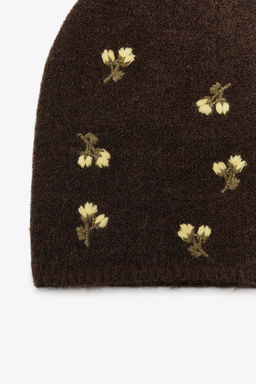 FLORAL EMBROIDERED KNIT BEANIE HAT - Zara фото 4