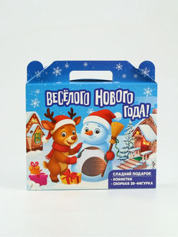 Сладкий детский подарок Весёлого нового года: набор конфет 300 г + 3Д конструктор с оленем в коробке