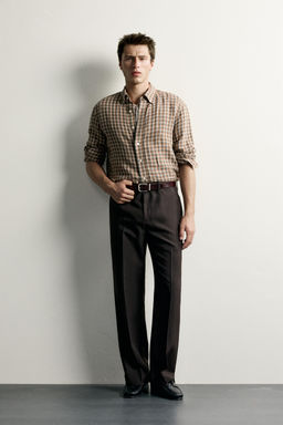 CAMISA CUADROS 100% LINO / Khaki