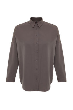 TRENDYOLMILLA Ac?k Mavi Pamuklu Oversize Genis Kal?p Dokuma Gomlek TWOSS22GO0669 фото 9