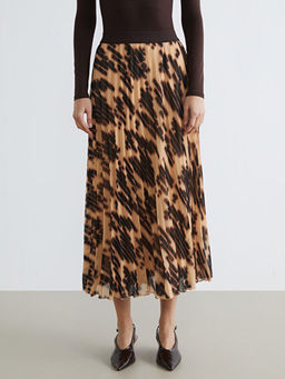 Beli Lastikli Desenli ?ifon Pileli Etek