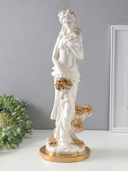Фигура "Девушка с виноградом" белый с золотом, 50х20х20 см