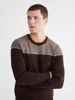 Bisiklet Yaka Renk Bloklu Erkek Triko Kazak