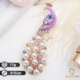 Брошь «Павлин», с жемчужным хвостом, разноцветная в золоте