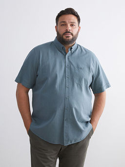 Regular Fit K?sa Kollu Keten Kar???ml? Erkek G?mlek