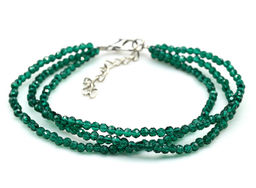 Браслет из циркона 3 нити шарик гр.3мм цв.изумрудный, 19см