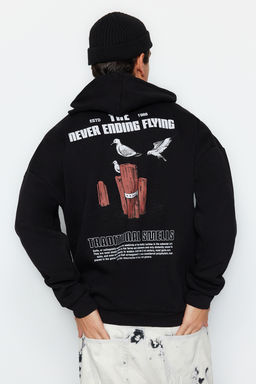 TRENDYOL MAN Bordo Oversize/Genis Kesim Kapusonlu Bask?l? Ici Polar Pamuklu Sweatshirt TMNAW24SW00136 - Trendyolmilla фото 14