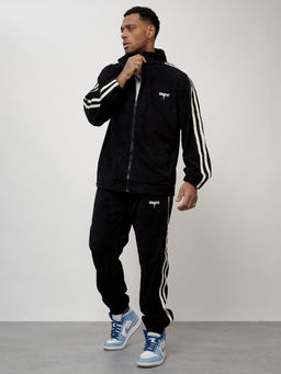 Спортивный костюм мужской модный из микровельвета черного цвета 15015Ch - Mtforce фото 12