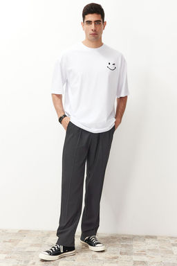 Antrasit Pileli Klasik Baggy Fit Kumas Pantolon TMNSS24PL00024