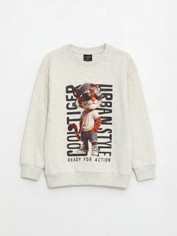 Bisiklet Yaka Bask?l? Erkek ?ocuk Sweatshirt