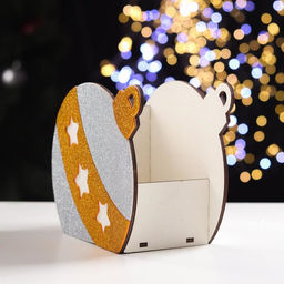 Ящик подарочный деревянный блестящий "Шар" звездочки, золото 18,8х9,8х15,5 см