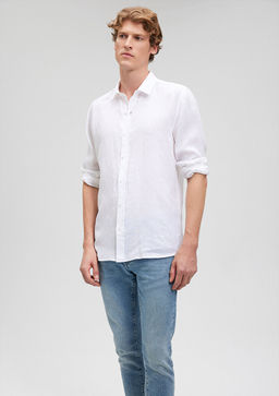 Beyaz Keten Gomlek - Mavi фото 2