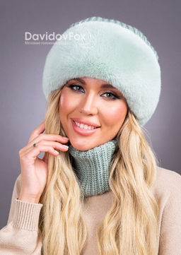 Шапка Ника трикотаж экомех мята