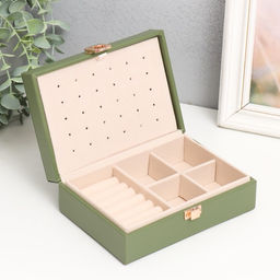 Шкатулка для украшений «Матовая гладь. Прямоугольная», искусственная кожа, с замком, зелёная, 16×11.5×5.5 см