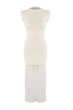 Limited Edition Ekru Tul Garnili Maxi Triko Uzun Elbise TWOAW26EL00100