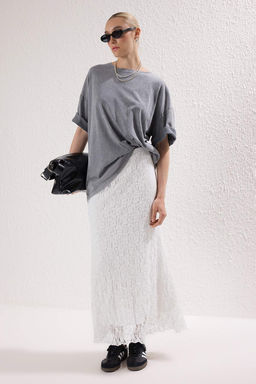 TRENDYOLMILLA Siyah Skater Dantel Midi Esnek Orme Etek TWOSS25ET00149